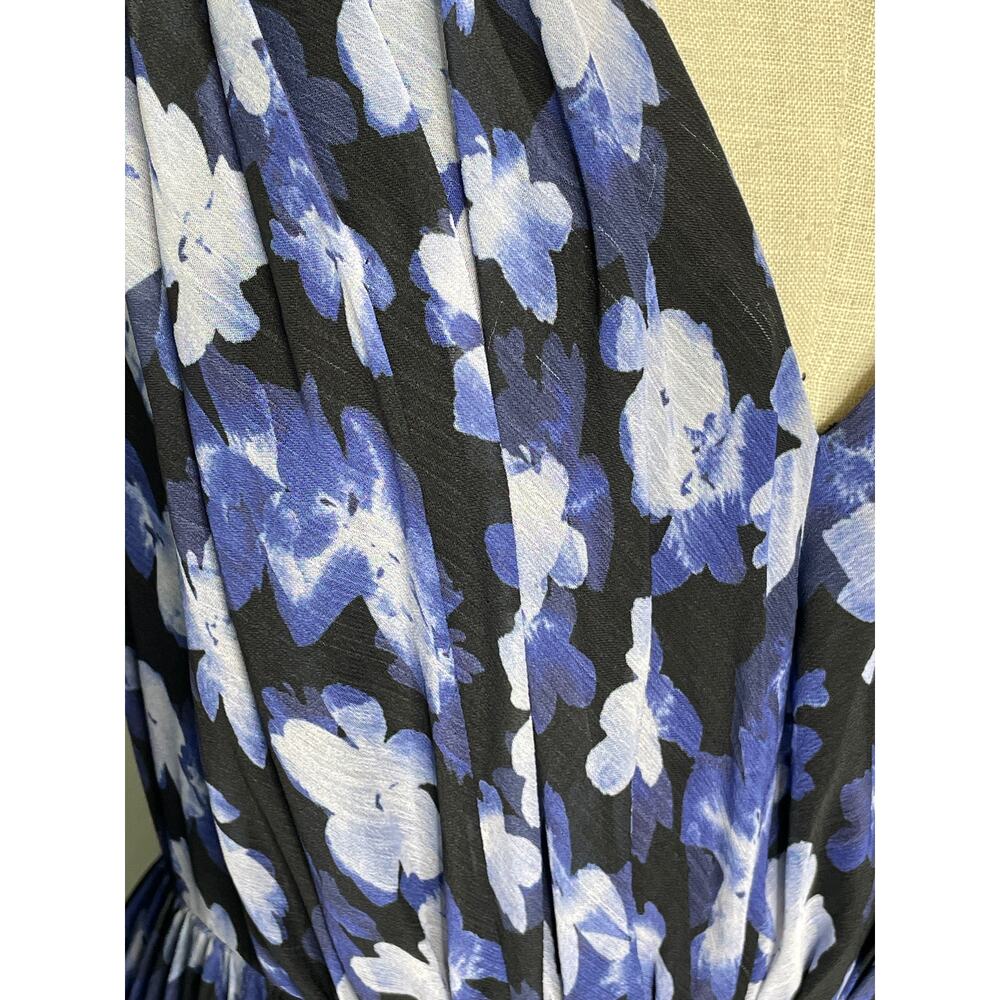 ML Monique Lhuillier Melanie Blue Floral Pleated Maxi Dress Size 4 - Picture 10 of 12